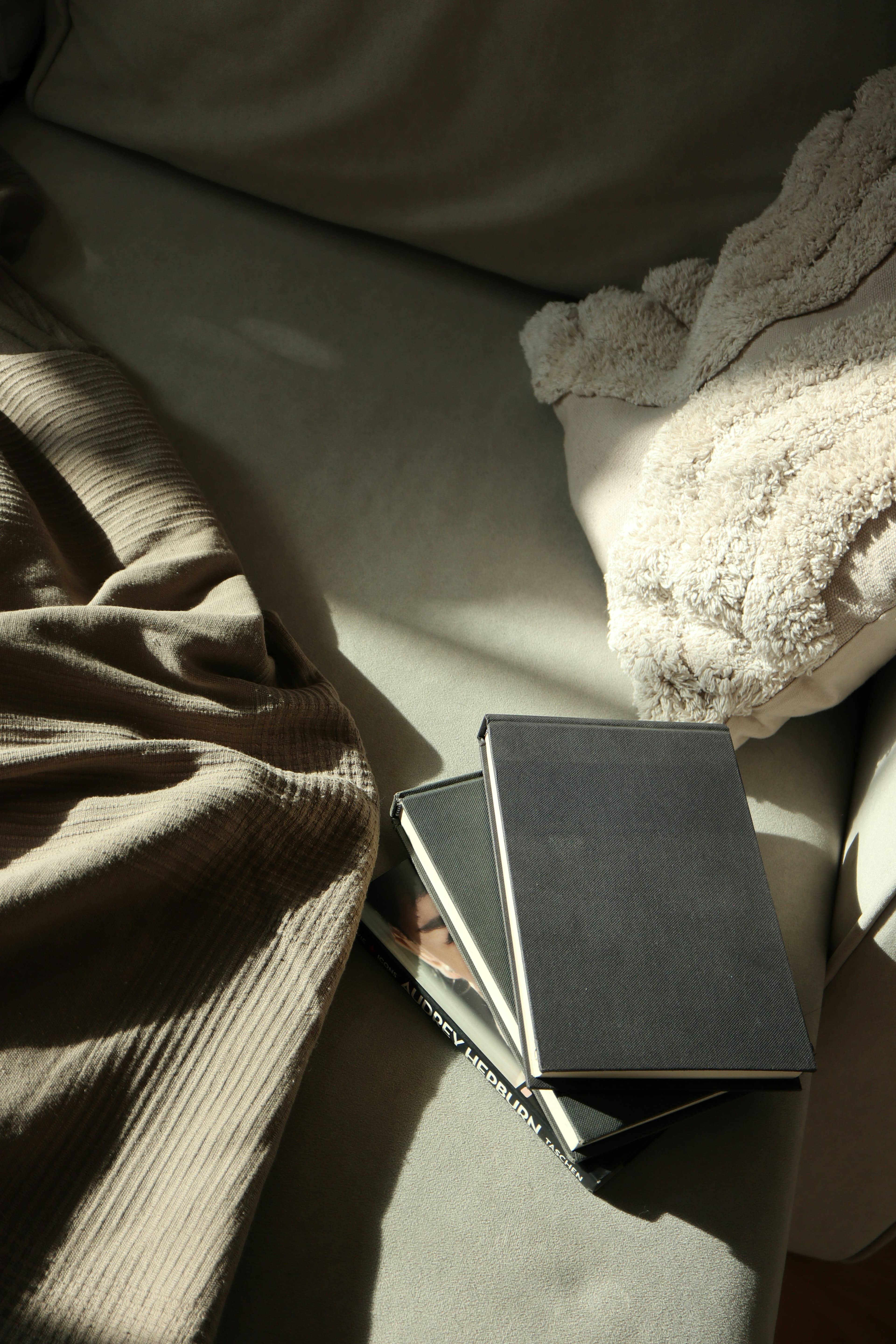 本とソファのある落ち着いた部屋